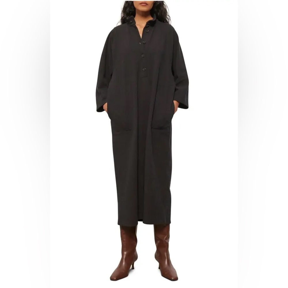 Mara Hoffman Black Long Sleeve Maxi Shirt Dress